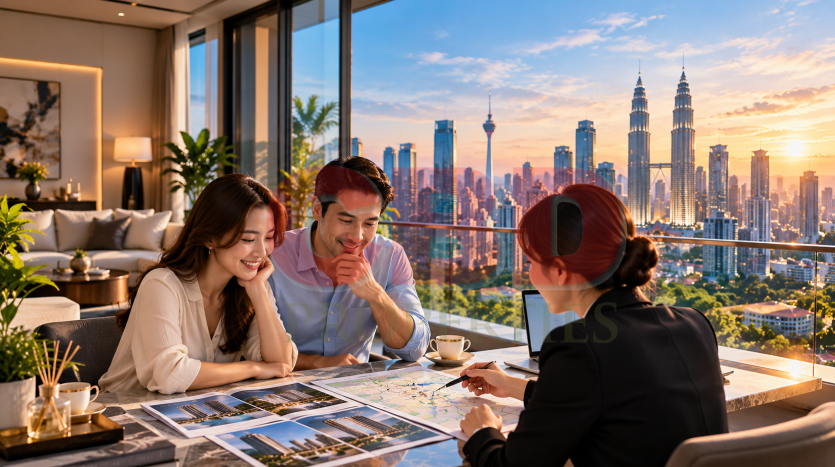 Couple reviewing a residential property purchase in Kuala Lumpur for Malaysia MM2H