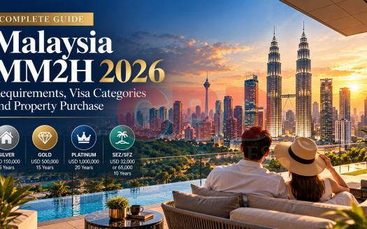 Malaysia MM2H 2026 complete guide featuring Kuala Lumpur skyline and luxury residential living.