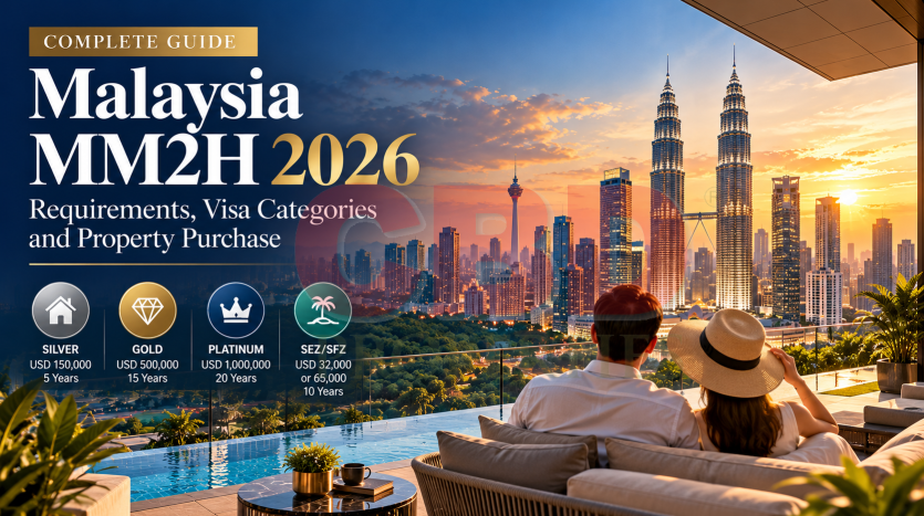 Malaysia MM2H 2026 complete guide featuring Kuala Lumpur skyline and luxury residential living.